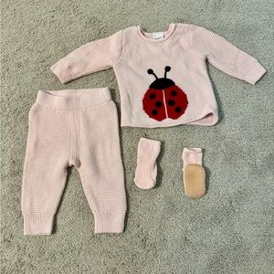 3-6 months knit sweater ladybug outfit with grip  footies Hanna Andersson
